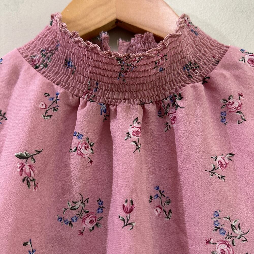 1.state Pink Smocked Mock Neck Puff Sleeve Boho Blouse Top S Cottage Core - Picture 3 of 11
